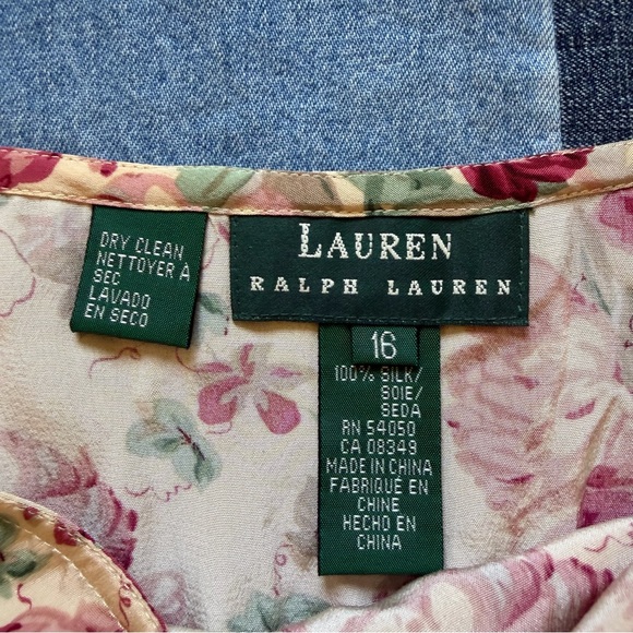 lauren ralph lauren 100% silk floral wrap skirt cream green red chic spring - Picture 2 of 9